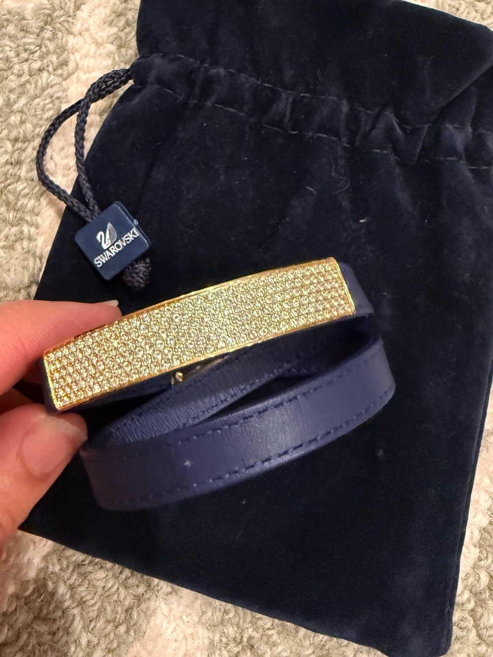 Swarovski Vio Navy Leather Crystal Wrap Bracelet #5120642